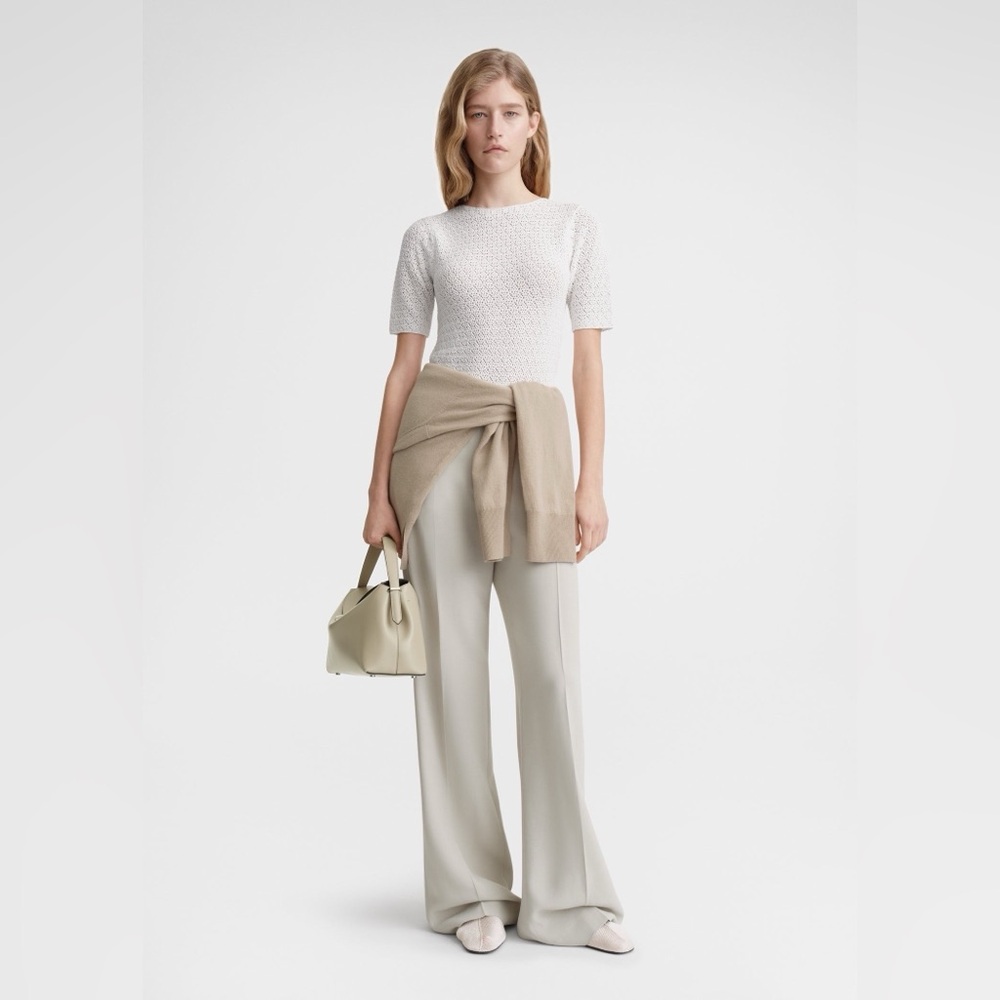 NWT $590 Totême Short-sleeve crochet top off-white